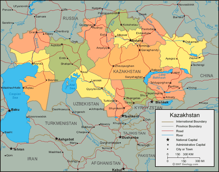 The map of republic of Kazakhstan